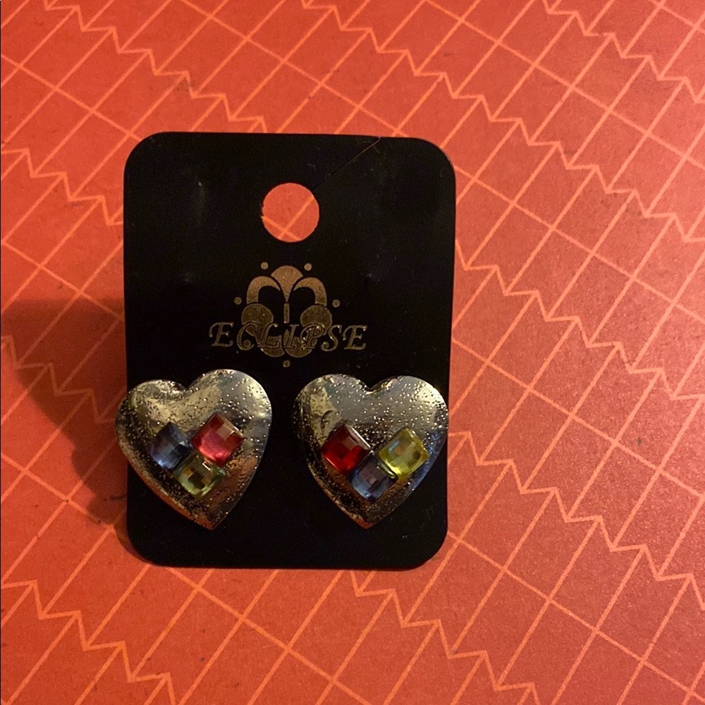 Eclipse Heart Earrings with Multicolor Gems